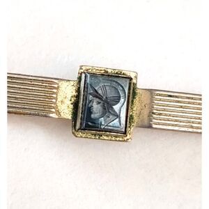50s 60s Vintage Anson Intaglio Glass Tie Clip , Roman Soldier Head